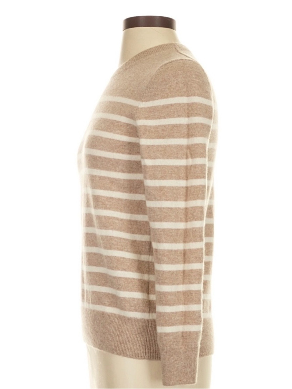 Quince 100% Mongolian Cashmere Sweater Small Beige Cream Striped Crewneck - Picture 7 of 10